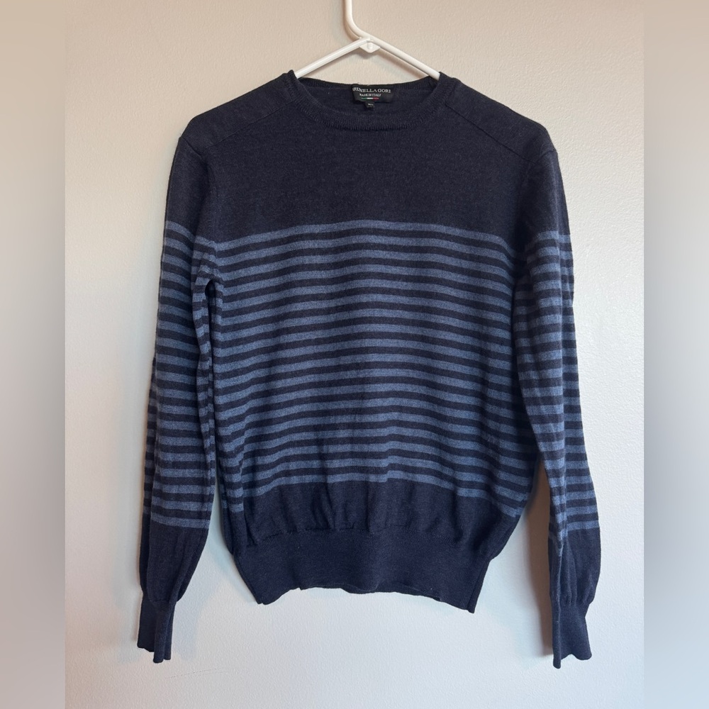 Brunella Gori Made In Italy 100% Merino Wool Blue Striped Sweater XL Luxury Knit